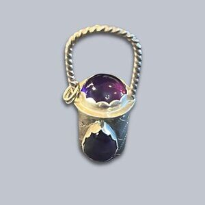 Miniature Bucket Pendant Amethyst Cabochons Sterling Silver Screw Cap Purple OS